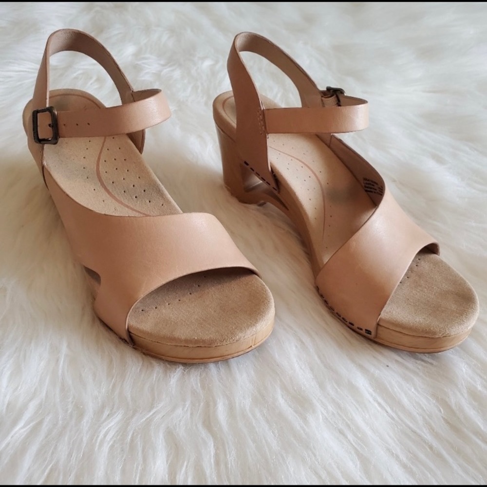 Dansko Tasha Nude Strappy Wood Leather Clog Sandal